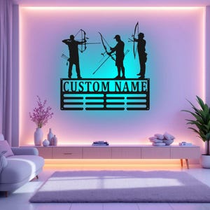 Custom Archery Medal Holder LED Light, Personalized Archery Player Name Medal Hanger, Archery Medal Display Awards Sign, Archery player Gift