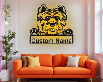 Custom Cairn Terrier metalen muurkunst met led-verlichting, gepersonaliseerde Cairn Terrier naambord decoratie voor hondenkamer, Cairn Terrier hondendecor