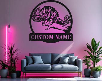 Custom Chameleon Metal Wall Art With LED Light, Personalized Chameleon Name Sign Decoration For Room, Chameleon Metal LED Decor, Chameleon