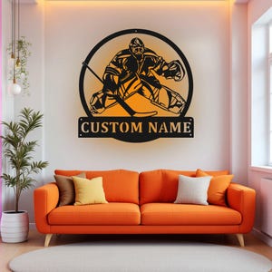 Custom Hockey Goalie Metal Wall Art With LED Light, Personalized Hockey Goalie Name Sign Decoration For Room, Hockey Goalie Metal Home Decor