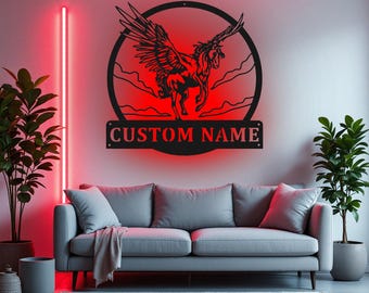 Custom Pegasus Metal Wall Art With LED Light, Personalized Pegasus Name Sign Decoration For Room, Pegasus Metal LED Decor, Custom Pegasus