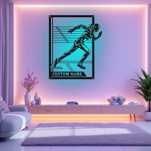 Custom Female Track And Field Signage Metal Sign With LED Light, Personalized Track And Field Name Sign Decoration,Track And Field LED Decor