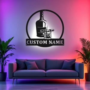 Benutzerdefinierte Bourbon-Zigarre-Metallwandkunst mit LED-Licht, personalisiertes Whisky-Rauchzeichen-Hausbar-Pub-Dekor, Cocktaildekorations-Mannhöhle