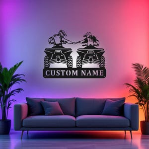 Custom Couple ATV Metal Wall Art With LED Light, Personalized Atv Player Name Sign Decoration For Room, Couple Atv Metal LED Decor