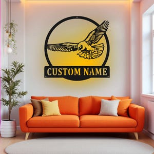 Custom Pigeon Metal Wall Art With LED Light, Personalized Pigeon Name Sign Decoration For Room, Pigeon Metal LED Decor, Custom Pigeon Sign