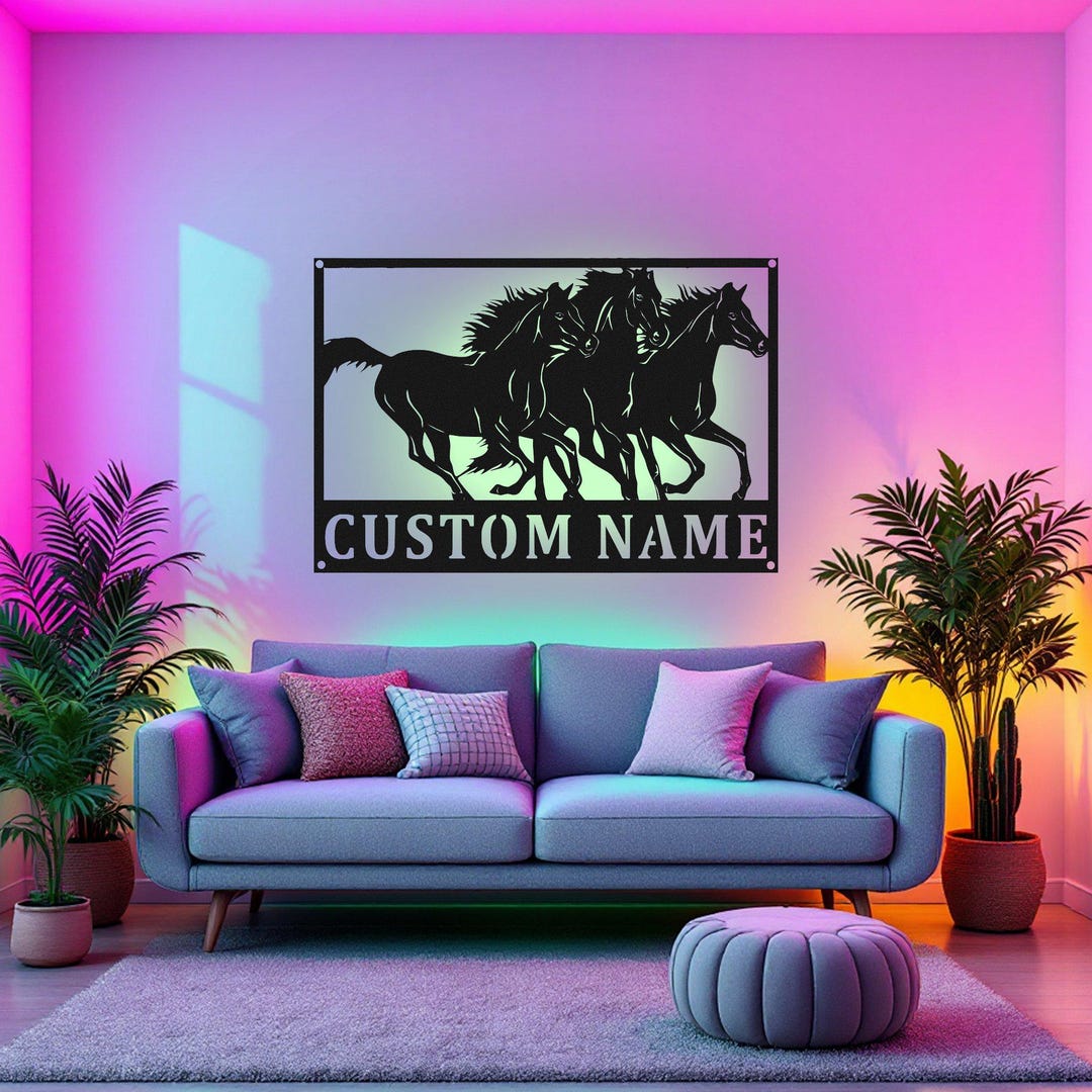 Custom Horses Metal Sign With LED Light, Personalized Horses Name Sign ...
