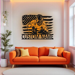 Custom US Welder Metal Wall Art With LED Light, Personalized Welderr Player Name Sign Decoration For Room, Welder Metal LED Decor, Welder
