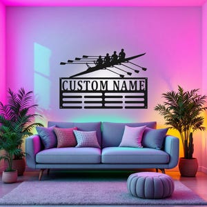 Custom Rowing Medal Holder LED Light, Personalized Rowing Player Name Medal Hanger, Rowing Medal Display Awards Sign,Custom Rowing Name Sign