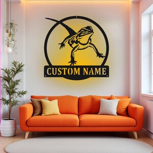 Custom Bearded Dragon Metal Wall Art With LED Light, Personalized Bearded Dragon Name Sign Decoration For Room, Bearded Dragon LED Decor