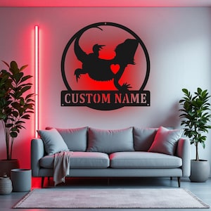 Custom Bearded Dragon Metal Wall Art With LED Light, Personalized Bearded Dragon Name Sign Decoration For Room, Bearded Dragon LED Decor