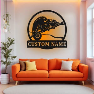 Custom Chameleon Metal Wall Art With LED Light, Personalized Chameleon Name Sign Decoration For Room, Chameleon Home Decor, Custom Chameleon