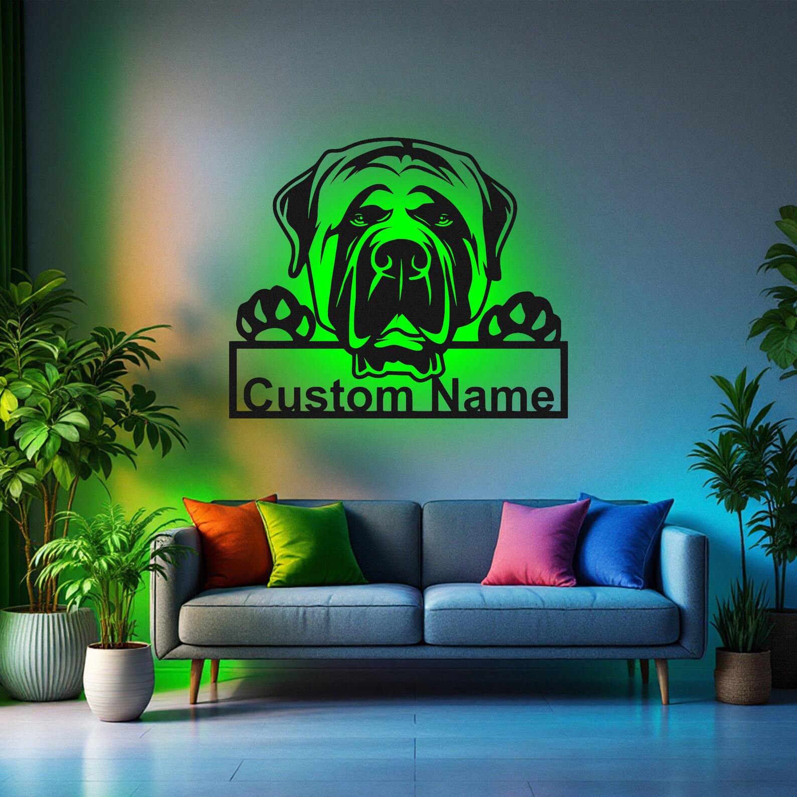 Custom English Mastiff Metal Wall Art With LED Light, Personalized ...