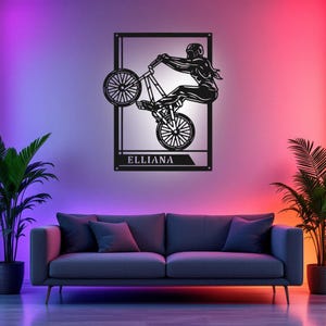 Custom Female BMX Signage Metal Wall Art With LED Light, Personalized Bmx Player Name Sign Decoration, Female Bmx Signage Metal LED Decor