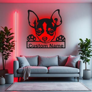 Custom Chihuahua Dog Metal Wall Art With LED Light, Personalized Chihuahua Name Sign Decoration For Dog Room, Chihuahua Dog Metal Home Decor