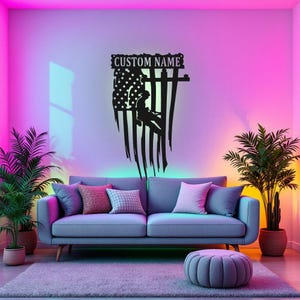 Custom US Lineman Metal Wall Art With LED Light, Personalized Lineman Name Sign Decoration For Room, Lineman Metal LED Decor, Custom Lineman