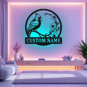 Kundenspezifisches Kardinalvogel-Metallschild mit LED-Licht, personalisierte Kardinalvogel-Namensschild-Dekoration für Raum, Kardinalvogel-Metall-LED-Dekor