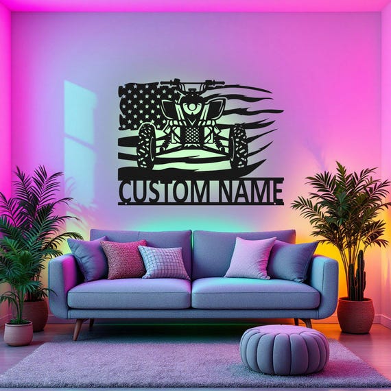 Custom US ATV Metal Wall Art With LED Light, Personalized Quad