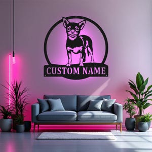 Custom Chihuahua Metal Wall Art With LED Light, Personalized Chihuahua Name Sign Decoration For Room, Chihuahua Metal LED Decor, Chihuahua