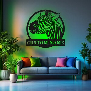Custom Zebra Metal Wall Art With LED Light, Personalized Zebra Name Sign Decoration For Room, Zebra Metal Home Decor, Custom Zebra, Zebra