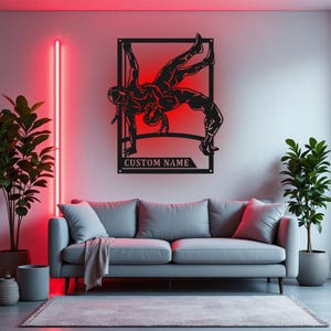 Custom Female Wrestling Signage Metal Wall Art With LED Light, Personalized Wrestler Name Sign Decoration, Female Wrestling Metal LED Decor