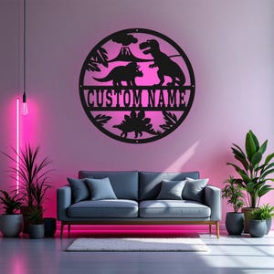 Custom Dinosaur Metal Wall Art With LED Light, Personalized Dinosaur Name Sign Decoration For Room, Dinosaur Metal LED Decor,Custom Dinosaur
