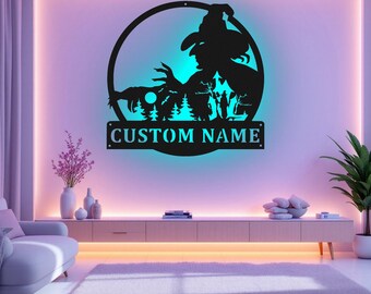 Custom Witch Scene Metal Wall Art With LED Light, Personalized Witch Name Sign Decoration For Room, Witch Metal LED Decor, Custom Witch