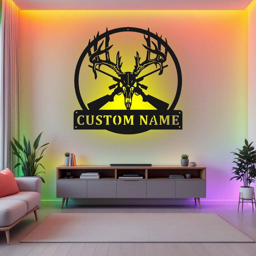 Custom Deer Skull Hunting Metal Wall Art With LED Light, Personalized ...