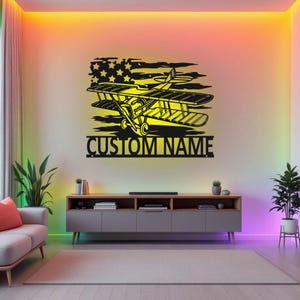 Custom US Biplane Metal Wall Art With LED Light, Personalized Biplane Pilot Name Sign Decoration For Room, Biplane Metal LED Decor, Biplane