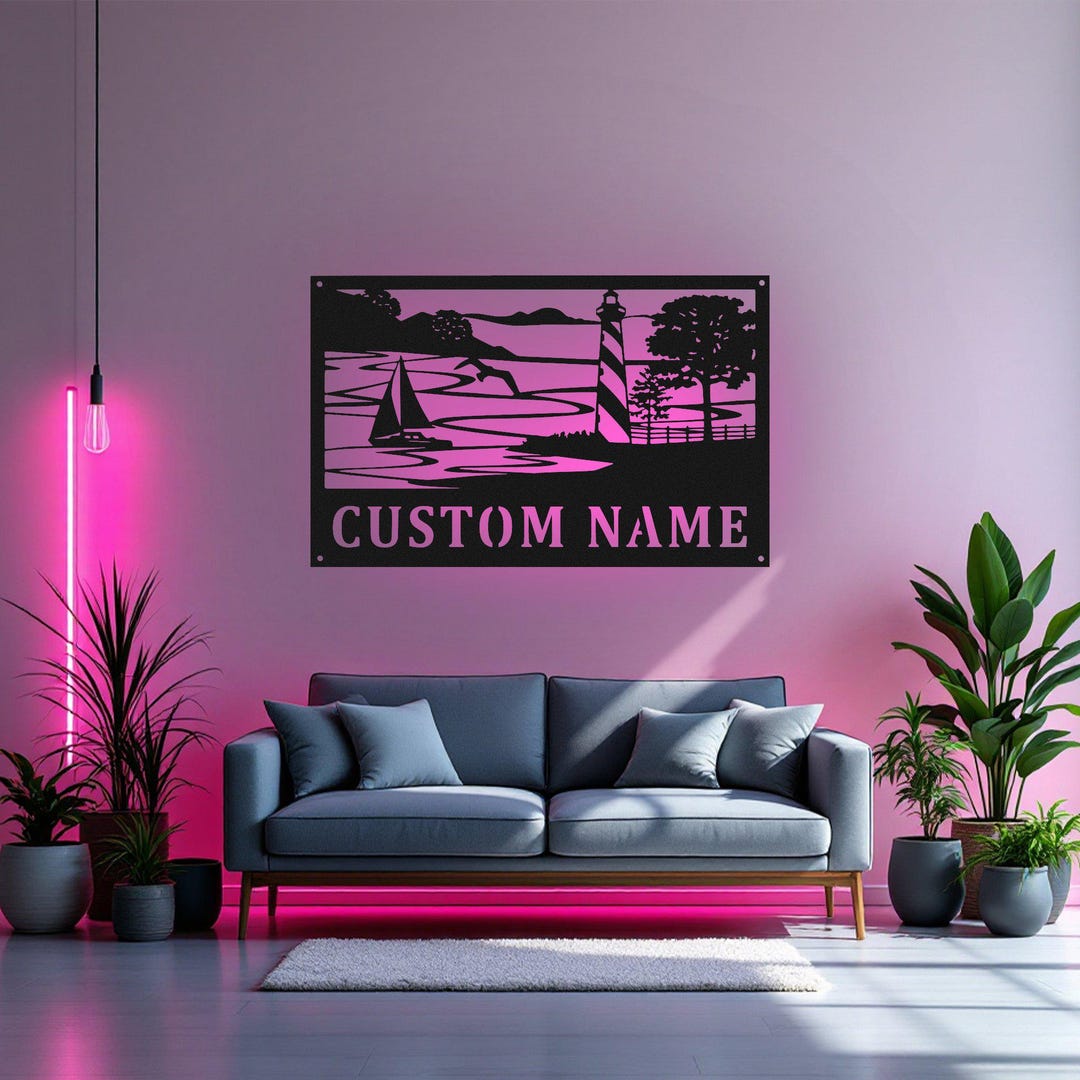 Custom Lighthouse Metal Wall Art With LED Light, Personalized ...