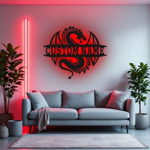 Custom Dragon Metal Wall Art With LED Light, Personalized Dragon Name Sign Decoration For Room, Dragon Metal Home Decor, Custom Dragon