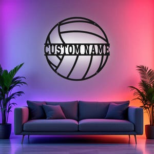 Custom Volleyball Metal Wall Art With LED Light, Personalized Volleyball Player Name Sign Decoration For Room, Volleyball Metal LED Decor