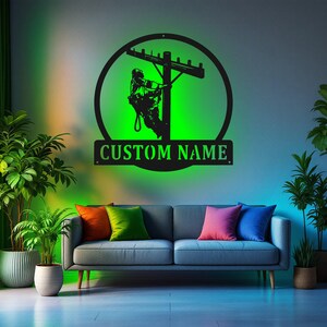Custom Lineman Metal Sign With LED Light, Personalized Lineman Name Sign Decoration For Room, Lineman Metal LED Decor, Lineman Name Sign
