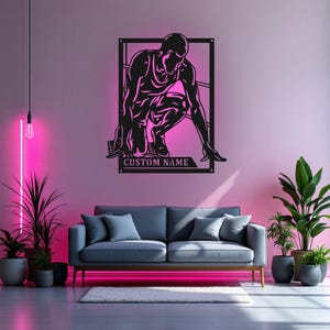 Custom Male Track And Field Signage Metal Sign With LED Light, Personalized Track And Field Name Sign Decoration, Track And Field LED Decor