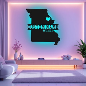 Arte de pared de metal con mapa de Massachusetts personalizado con luz LED, letrero con el nombre del estado de Massachusetts personalizado para decoración de habitación, nacido en Massachusetts