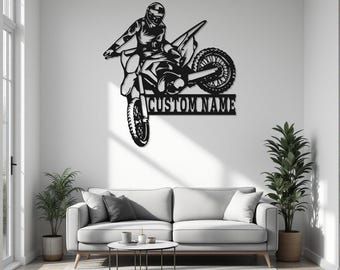 Personalized Name Motorcycle Sign Plaque With Lights Motocross RGB Night Light Rider Wall Decoration Art Wall Decor For Child's Room (16-Color Motorcycle Wall Light - Wood