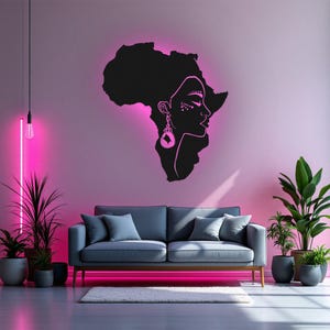 Africa Woman Metal Wall Art With LED Light, Black Girls  Sign Decoration For Room, Africa Woman Metal LED Decor,Black Queen Africa Map Decor