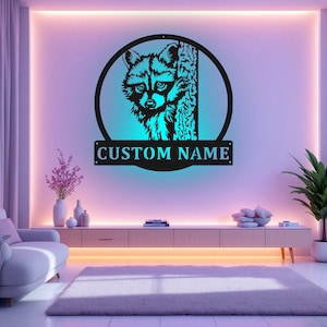 Custom Raccoon Metal Wall Art With LED Light, Personalized Raccoon Name Sign Decoration For Room, Raccoon Metal LED Decor, Custom Raccoon