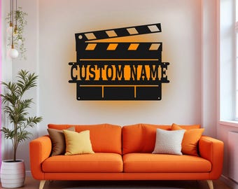 Custom Clapperboard Metal Wall Art With LED Light, Personalized Movie Director Name Sign Decoration For Room, Clapperboard Metal LED Decor