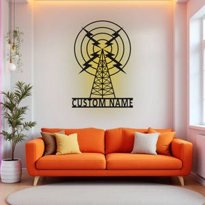 Decorazione murale in metallo con luce LED, scritta radioamatoriale personalizzata con nome radioamatoriale, decorazione per la stanza, decorazione in metallo con LED per radioamatori.