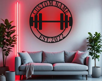 Custom Home Gym Metal Wall Art With LED Light, Personalized Gymer Name Sign Decoration For Room, Gym Room Metal LED Decor, Custom Gymer