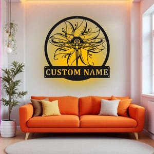 Custom Dragonfly Metal Wall Art With LED Light, Personalized Dragonfly Name Sign Decoration For Room, Dragonfly Metal LED Decor, Dragonfly