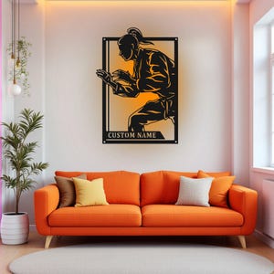Custom Female Jiu Jitsu Signage Metal Wall Art With LED Light, Personalized Jiu Jitsu Player Name Sign Decoration, Jiu Jitsu Metal LED Decor