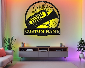 Kundenspezifisches Taba-Musikinstrument-Metallwandkunst mit LED-Licht, personalisierter Taba-Lehrer-Namensschild-Dekoration für Raum, Taba-Metall-Wohnkultur