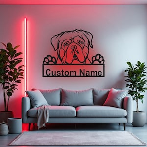 Custom Dogue De Bordeaux Metal Wall Art With LED Light, Personalized Dogue De Bordeaux Name Sign Decoration For Dog Room, Dogue De Bordeaux