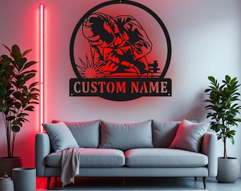 Custom Welder Metal Sign With LED Light, Personalized Welder Name Sign Decoration For Room, Tree Welder Metal LED Decor, Welder Name Sign