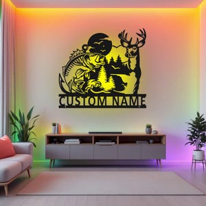 Benutzerdefinierte Deer Hunter Metallschild mit LED-Licht, personalisierte Deer Hunter Namensschild Dekoration für Zimmer, Deer Hunter Metall LED Dekor
