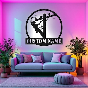 Custom Lineman Metal Sign With LED Light, Personalized Lineman Name Sign Decoration For Room, Lineman Metal LED Decor, Lineman Name Sign