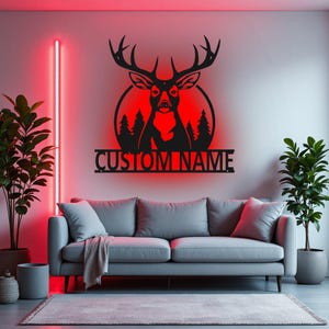 Benutzerdefinierte Deer Metallwandkunst mit LED-Licht, personalisierte Deer Hunter-Namensschilddekoration für Raum, Hirschjagd-Metall-LED-Dekor, kundenspezifischer Hirsch