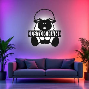 Custom Sheep Metal Wall Art With LED Light, Personalized Sheep Name Sign Decoration For Room, Sheep Metal LED Decor, Custom Sheep Animals