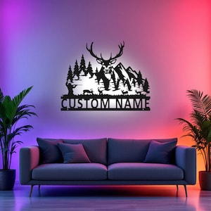 Custom Deer Hunter Metal Sign With LED Light, Personalized Deer Hunter Name Sign Decoration For Room, Deer Hunter Metal LED Decor